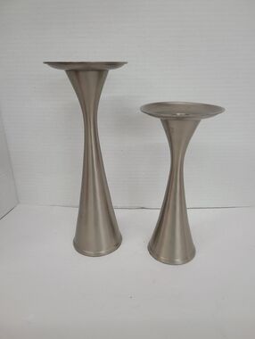 Pewter Candle Holders. 10" And 8" Set Of 2